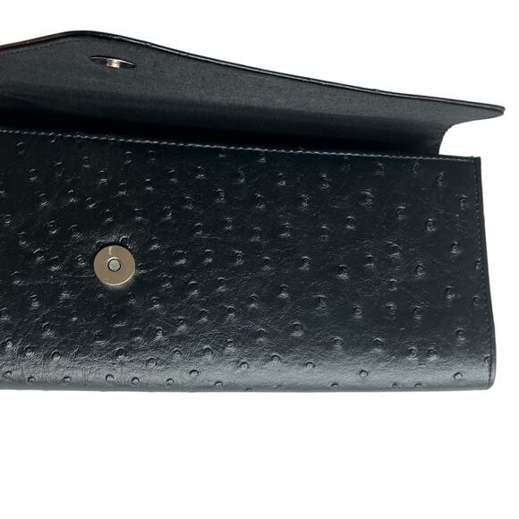 Ostrich Flap Envelope Bag Black Textured Vegan Leather Chain Strap Multiway - Picture 9 of 16